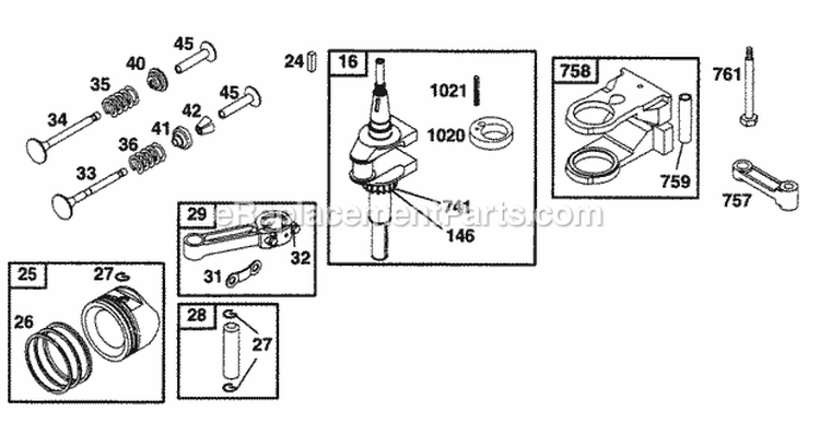 Piston Grp Crankshaft Diagram and Parts List for 256702-0100-01  Briggs and Stratton Engine